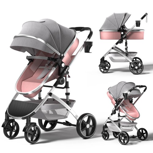 Pink baby stroller - 2-in-1,